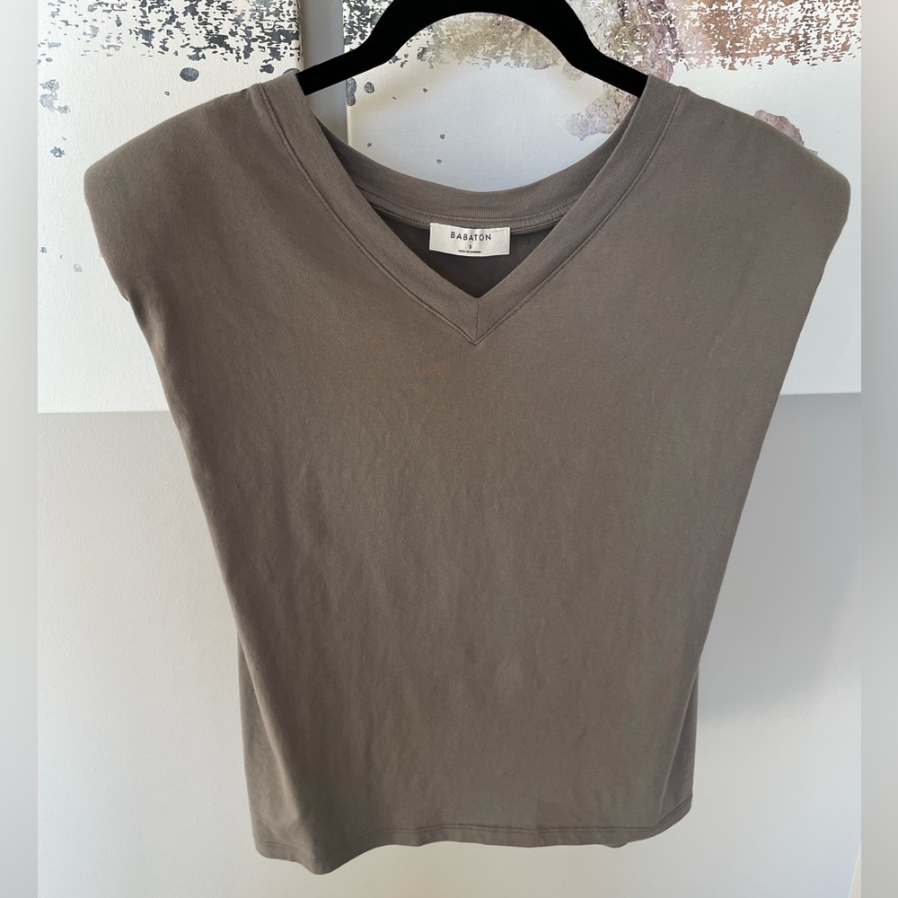 Babaton shoulder padded v-neck shirt - S